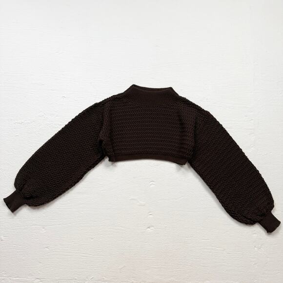 PrettyLittleThing Brown Chunky Knit Cropped Sweater Shrug, Size Medium - Picture 1 of 6